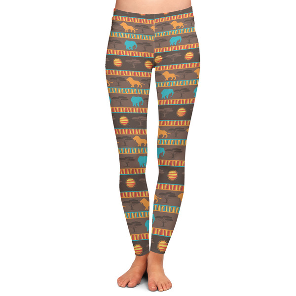 Custom African Lions & Elephants Ladies Leggings - Extra Small