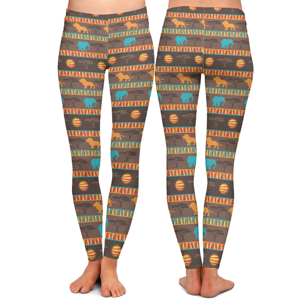 African Lions & Elephants Ladies Leggings - Front and Back