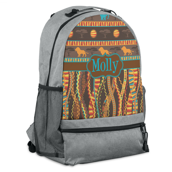 Custom African Lions & Elephants Backpack - Grey (Personalized)