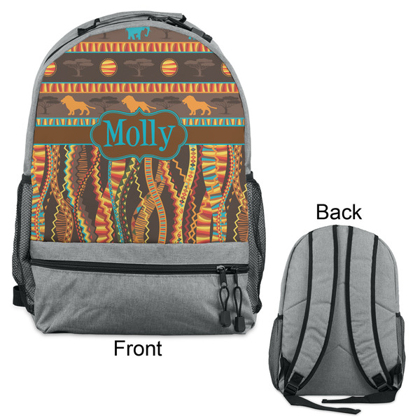 African Lions & Elephants Large Backpack - Gray - Front & Back View