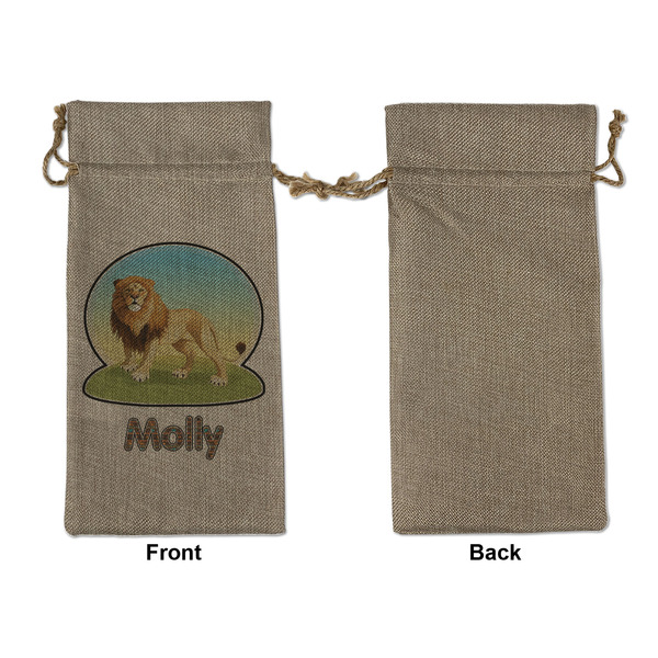African Lions & Elephants Large Burlap Gift Bags - Front Approval