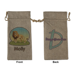 African Lions & Elephants Large Burlap Gift Bag - Front & Back (Personalized)