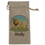 African Lions & Elephants Large Burlap Gift Bag - Front (Personalized)