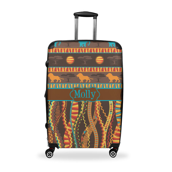 Custom African Lions & Elephants Suitcase - 28" Large - Checked w/ Name or Text