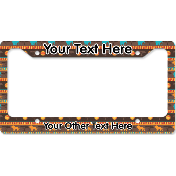 Custom African Lions & Elephants License Plate Frame - Style B (Personalized)