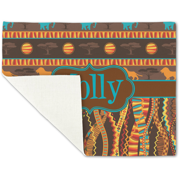 African Lions & Elephants Linen Placemat - Folded Corner (single side)