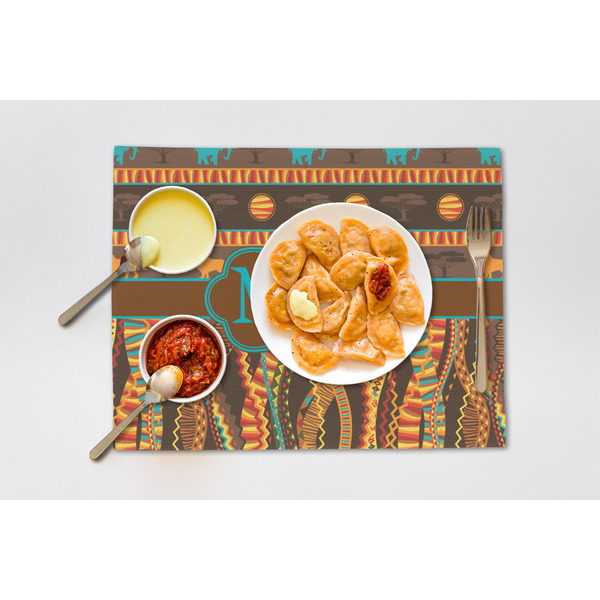 African Lions & Elephants Linen Placemat - Lifestyle (single)