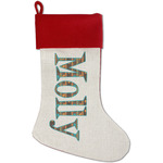 African Lions & Elephants Red Linen Stocking (Personalized)