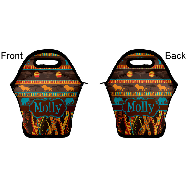 African Lions & Elephants Lunch Bag - Front and Back