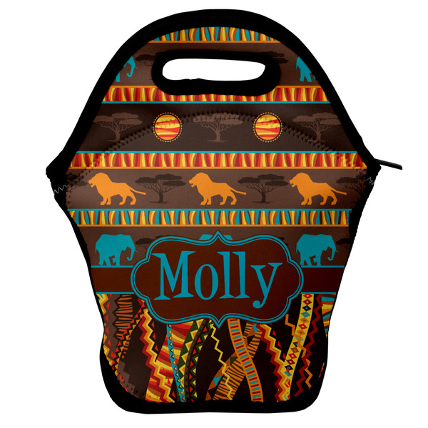 Custom African Lions & Elephants Lunch Bag w/ Name or Text