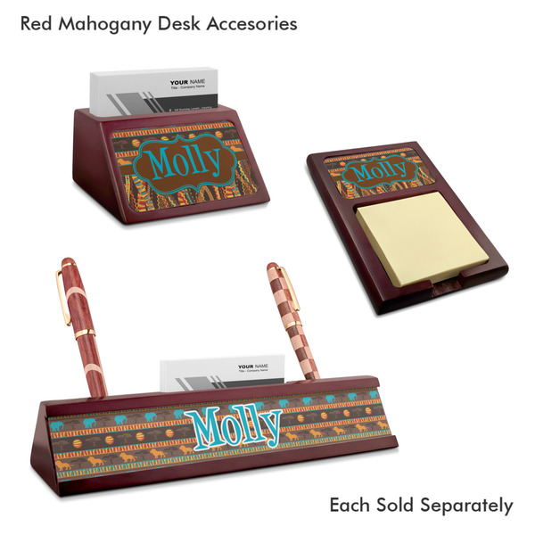 African Lions & Elephants Mahogany Desk Accessories