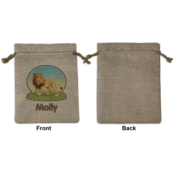 African Lions & Elephants Medium Burlap Gift Bag - Front Approval