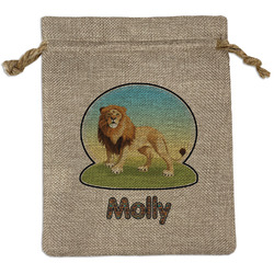 African Lions & Elephants Medium Burlap Gift Bag - Front (Personalized)