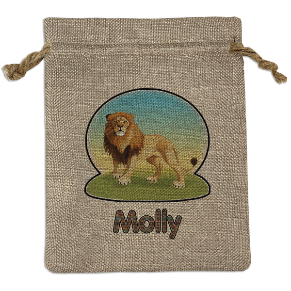 Custom African Lions & Elephants Burlap Gift Bag (Personalized)