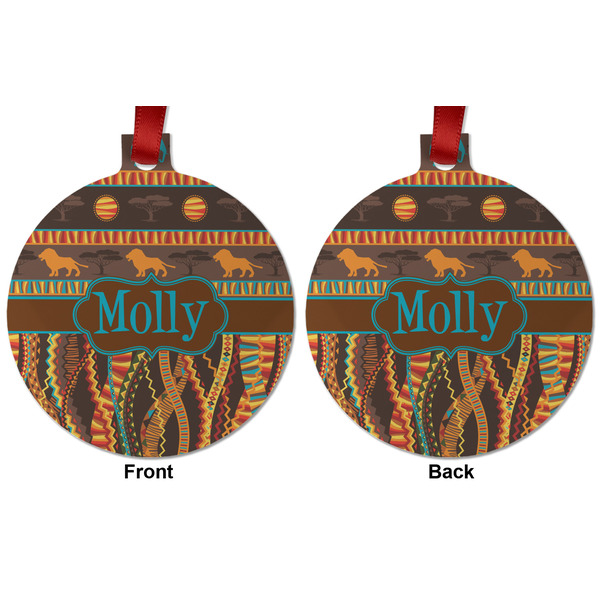 African Lions & Elephants Metal Ball Ornament - Front and Back