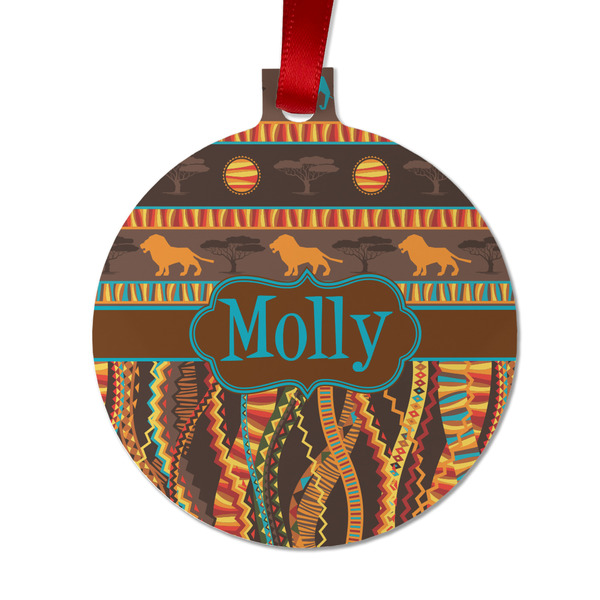 Custom African Lions & Elephants Metal Ball Ornament - Double Sided w/ Name or Text