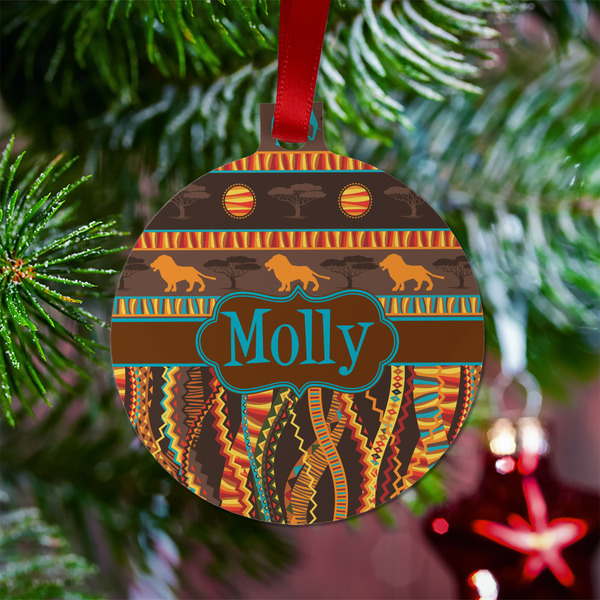 African Lions & Elephants Metal Ball Ornament - Lifestyle