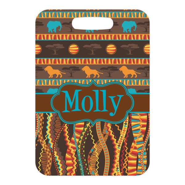 African Lions & Elephants Metal Luggage Tag - Front Without Strap