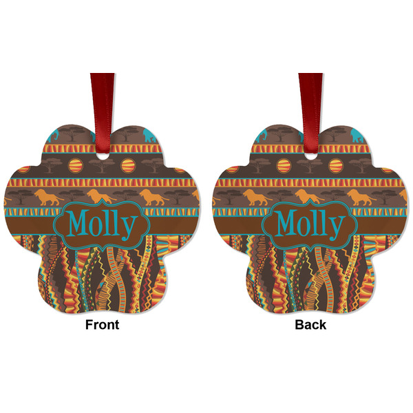 African Lions & Elephants Metal Paw Ornament - Front and Back