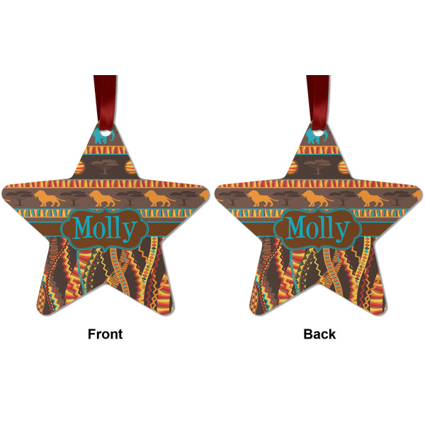 African Lions & Elephants Metal Star Ornament - Front and Back