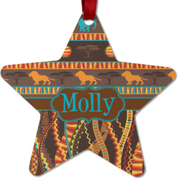 African Lions & Elephants Metal Star Ornament - Double Sided w/ Name or Text