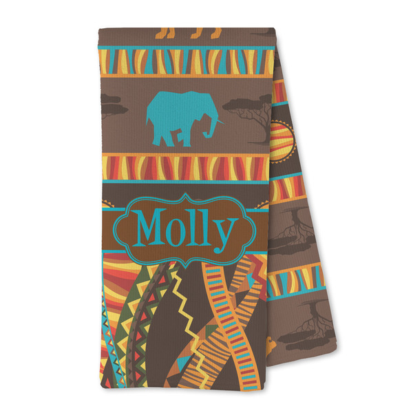 Custom African Lions & Elephants Kitchen Towel - Microfiber (Personalized)