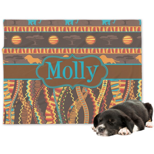 Custom African Lions & Elephants Dog Blanket - Large (Personalized)