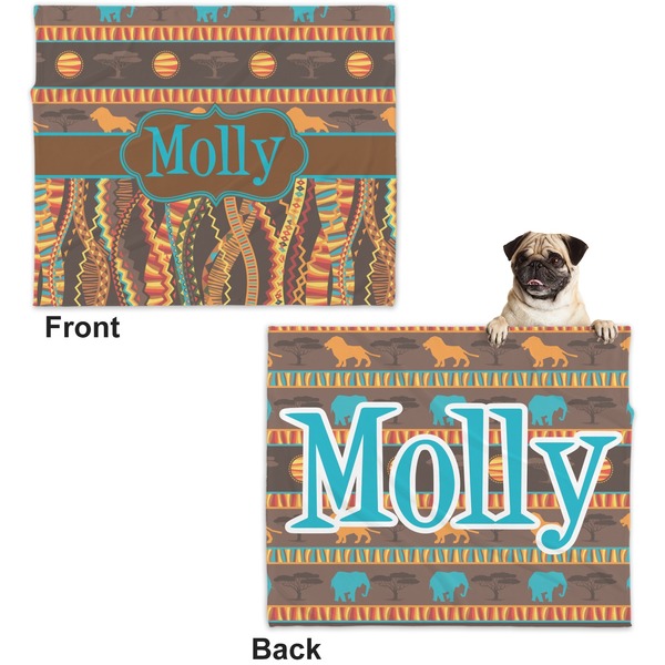 African Lions & Elephants Microfleece Dog Blanket - Large- Front & Back