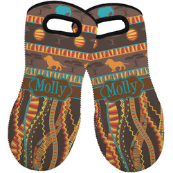 African Lions & Elephants Neoprene Oven Mitts - Set of 2 w/ Name or Text