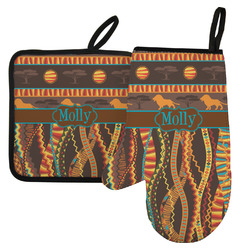 African Lions & Elephants Left Oven Mitt & Pot Holder Set w/ Name or Text