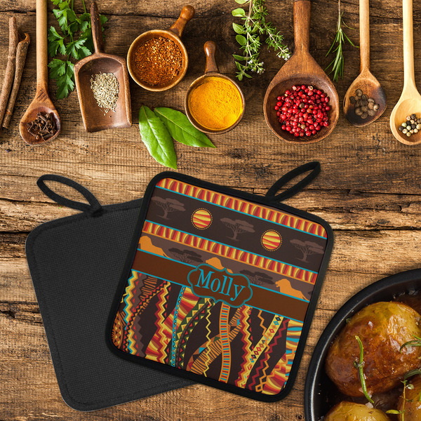 African Lions & Elephants Neoprene Pot Holder - Set of 2  LIFESTYLE (Flatlay)