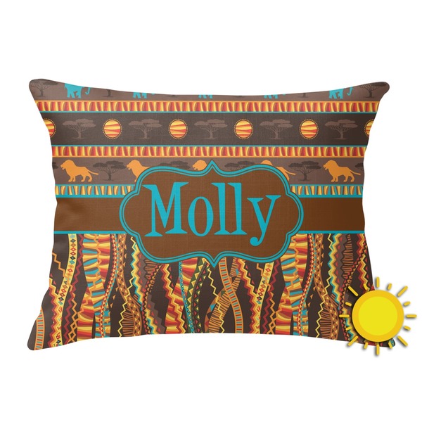 Custom African Lions & Elephants Outdoor Throw Pillow (Rectangular) (Personalized)