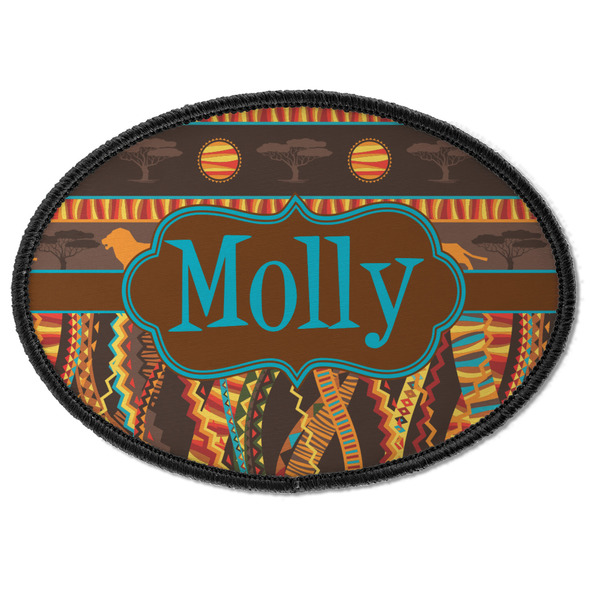 Custom African Lions & Elephants Iron On Oval Patch w/ Name or Text