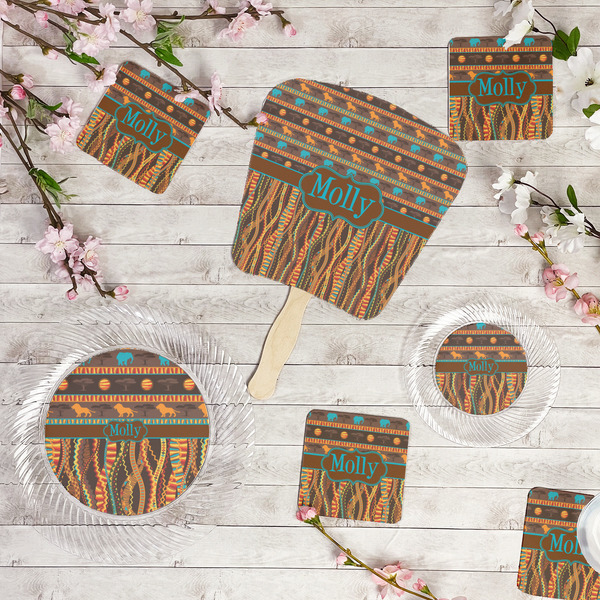 African Lions & Elephants Party Supplies Combination Image - All items - Plates, Coasters, Fans