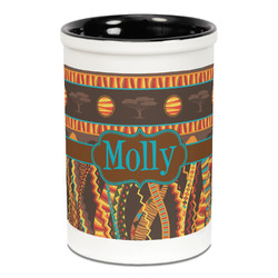 African Lions & Elephants Ceramic Pencil Holders - Black