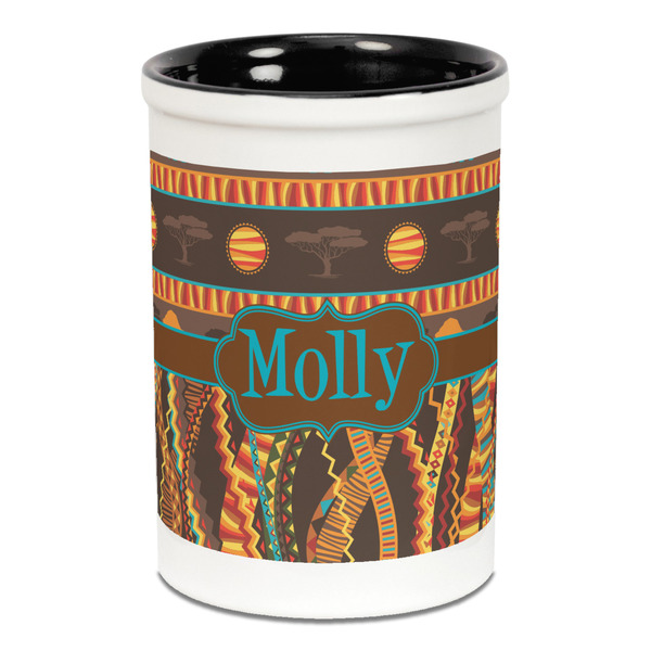 Custom African Lions & Elephants Ceramic Pencil Holders - Black