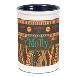 African Lions & Elephants Ceramic Pencil Holders - Blue