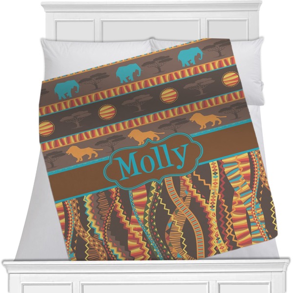 Custom African Lions & Elephants Minky Blanket - Twin / Full - 80"x60" - Single Sided (Personalized)