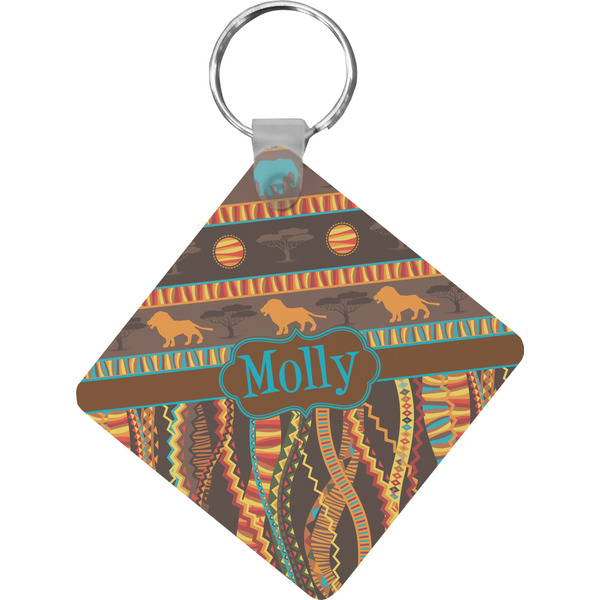 Custom African Lions & Elephants Diamond Plastic Keychain w/ Name or Text