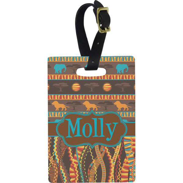 Custom African Lions & Elephants Plastic Luggage Tag - Rectangular w/ Name or Text