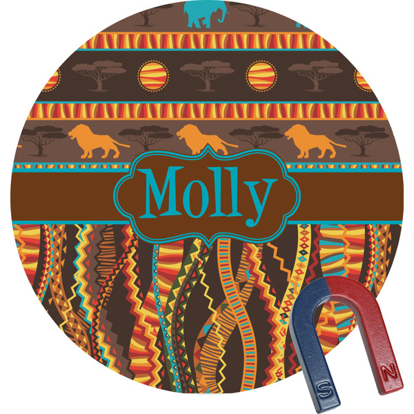 Custom African Lions & Elephants Round Fridge Magnet (Personalized)