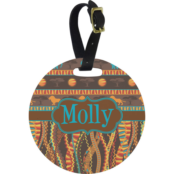 Custom African Lions & Elephants Plastic Luggage Tag - Round (Personalized)