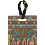 African Lions & Elephants Plastic Luggage Tag - Square w/ Name or Text