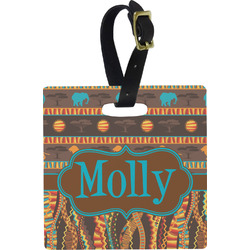 African Lions & Elephants Plastic Luggage Tag - Square w/ Name or Text