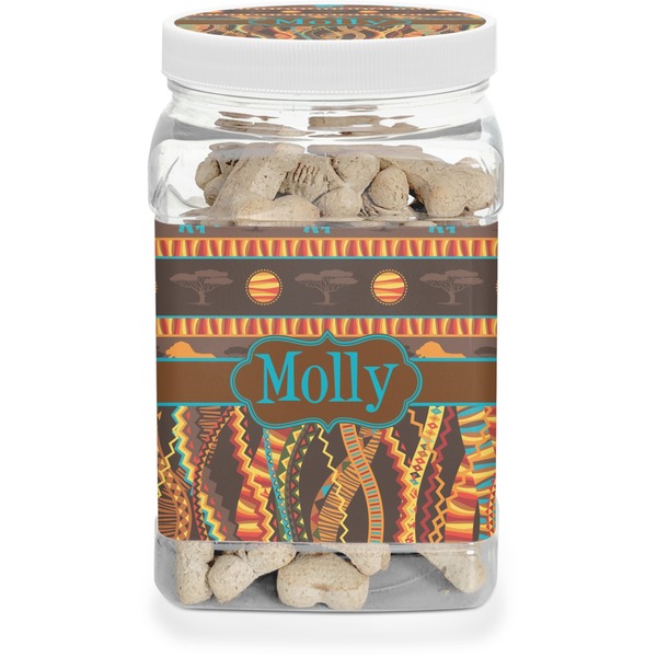 Custom African Lions & Elephants Dog Treat Jar (Personalized)