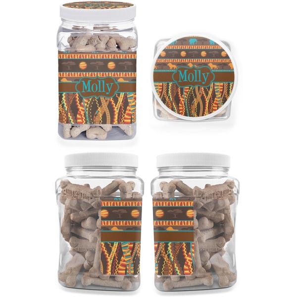 African Lions & Elephants Pet Treat Jar - Multiple Angles