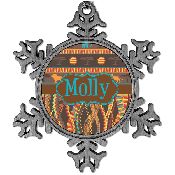 Custom African Lions & Elephants Vintage Snowflake Ornament (Personalized)