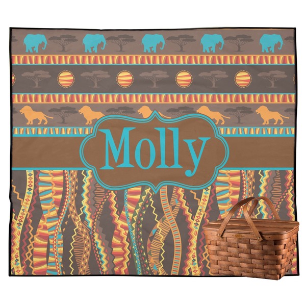 Custom African Lions & Elephants Outdoor Picnic Blanket (Personalized)