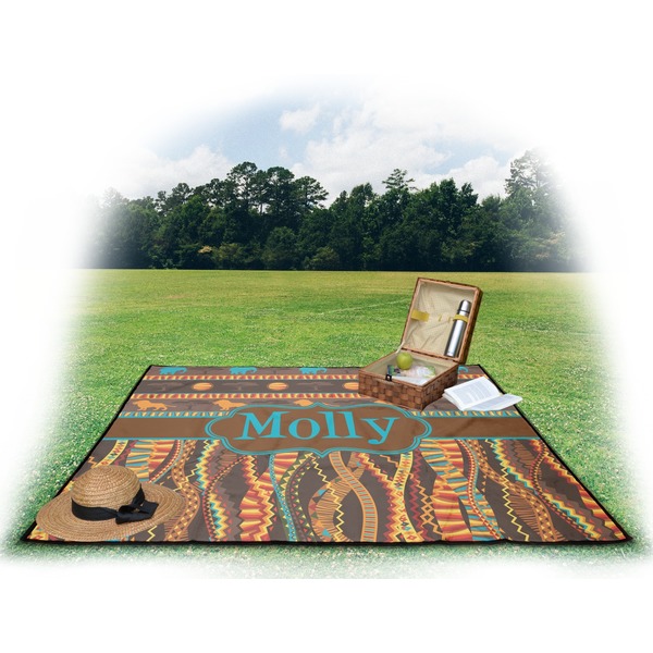 African Lions & Elephants Picnic Blanket - with Basket Hat and Book - in Use