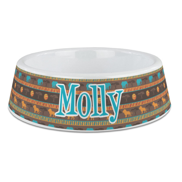 Custom African Lions & Elephants Plastic Dog Bowl - Large (Personalized)